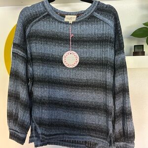 Umgee Women's Striped Blue and Gray Sweater